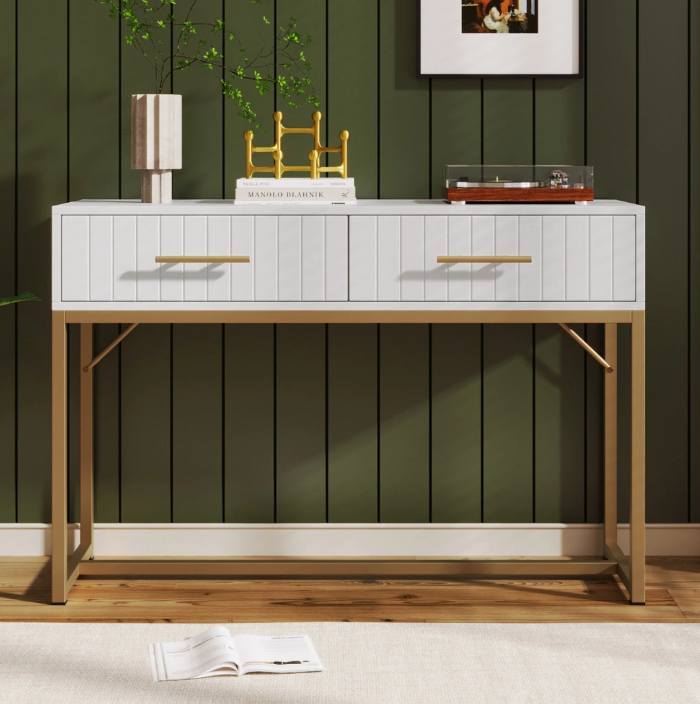 Toeletta bianca moderna con 2 cassetti, 100 x 45 x 75 cm