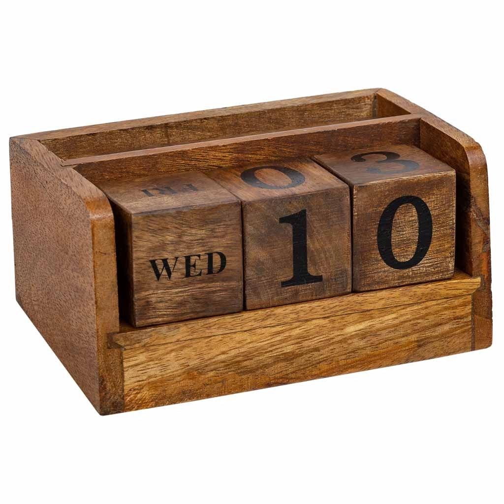 Calendario di quattro cubi in legno marrone 14,5x4,5x5h