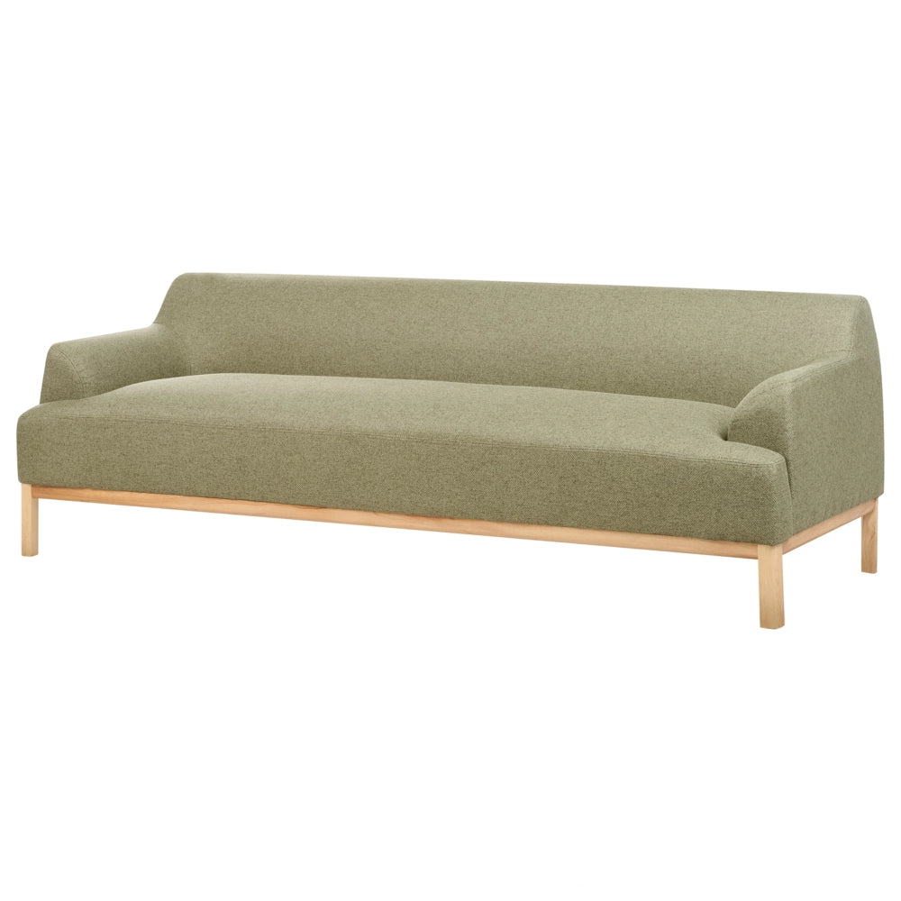 Divano a 3 posti in tessuto verde con gambe in legno stile elegante soggiorno