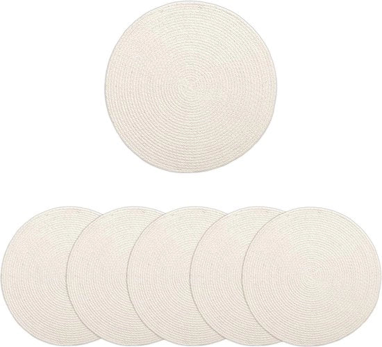 Tavolo da Pranzo Set di 6 - Piatto Ronde 35 cm di Diametro - Bianco Sabbia a Mano Stile a Nastri