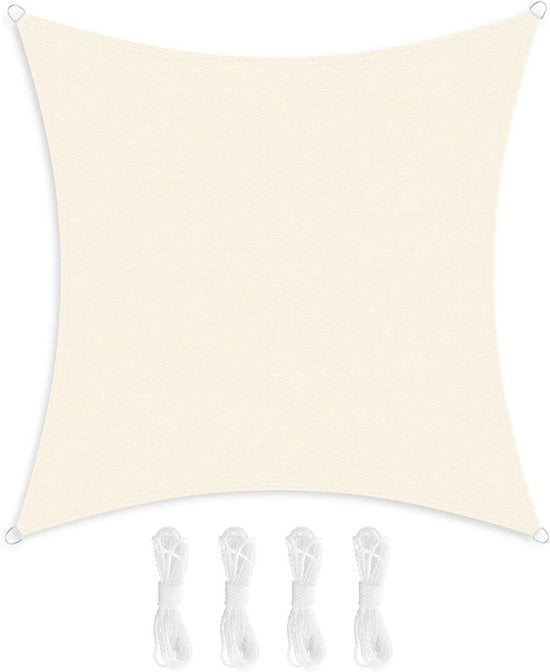 Parasole 3 x 3 m - Plastica HDPE resistenti alle scalfitture - Resistente all'usura - Protezione UV - Permeabile all'aria - Forma rettangolare - Colore beige - Incluso 2 m di cavi