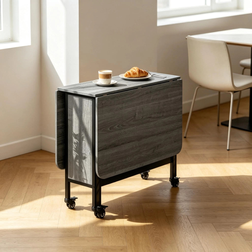 TAVOLO da pranzo pieghevole 130x80x74 cm grigio con ruote e ripiano