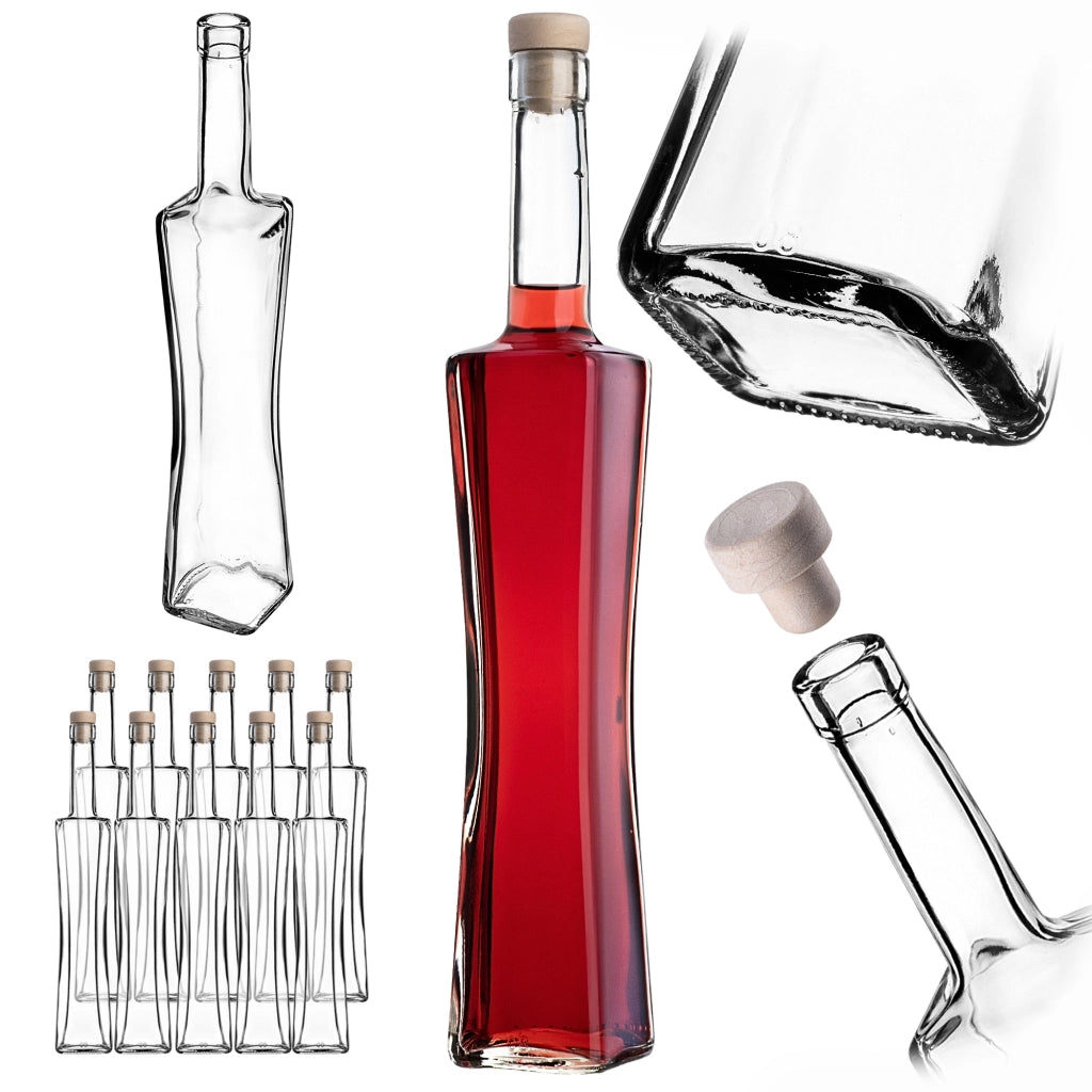 KADAX Quadra Glass Bottle 500 ml 0.5L Moonshine Liqueur Bottles 10pcs + Tap T