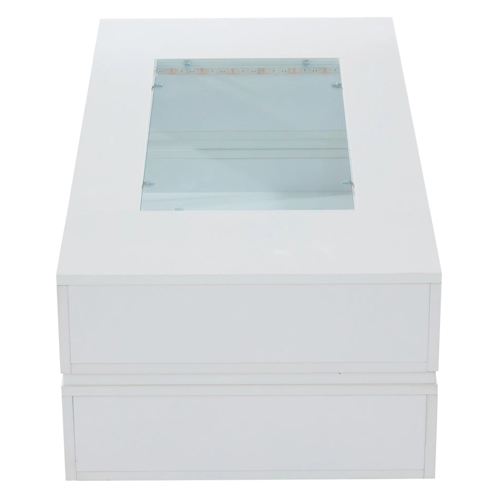 Tavolino da caffè con LED e 2 ripiani - per soggiorno - bianco - 100x50x35 cm