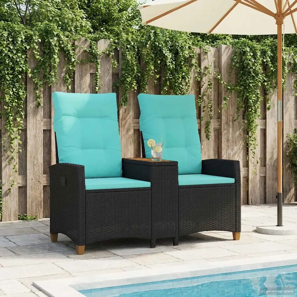 Panchina reclinabile con tavolo Nero e Turchese polyrattan 42026818