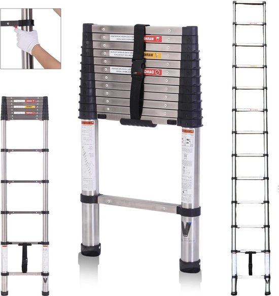 Ladder telescopica 3,8 metri - scala a estensione rottura di stoccaggio inclusa - scala a incasso RV per la casa - capacità massima 100 kg Ladder telescopica
