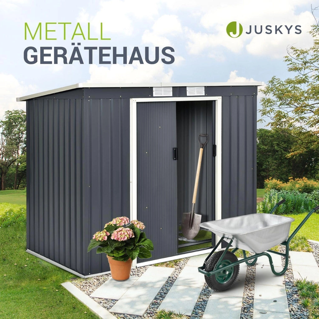 Casetta per attrezzi in metallo M 4 m³ con tetto a uno spiovente, porta scorrevole e fondamenta - 213 × 130 × 173 cm - antracite - Capanno per attrezzi in acciaio Casetta da giardino