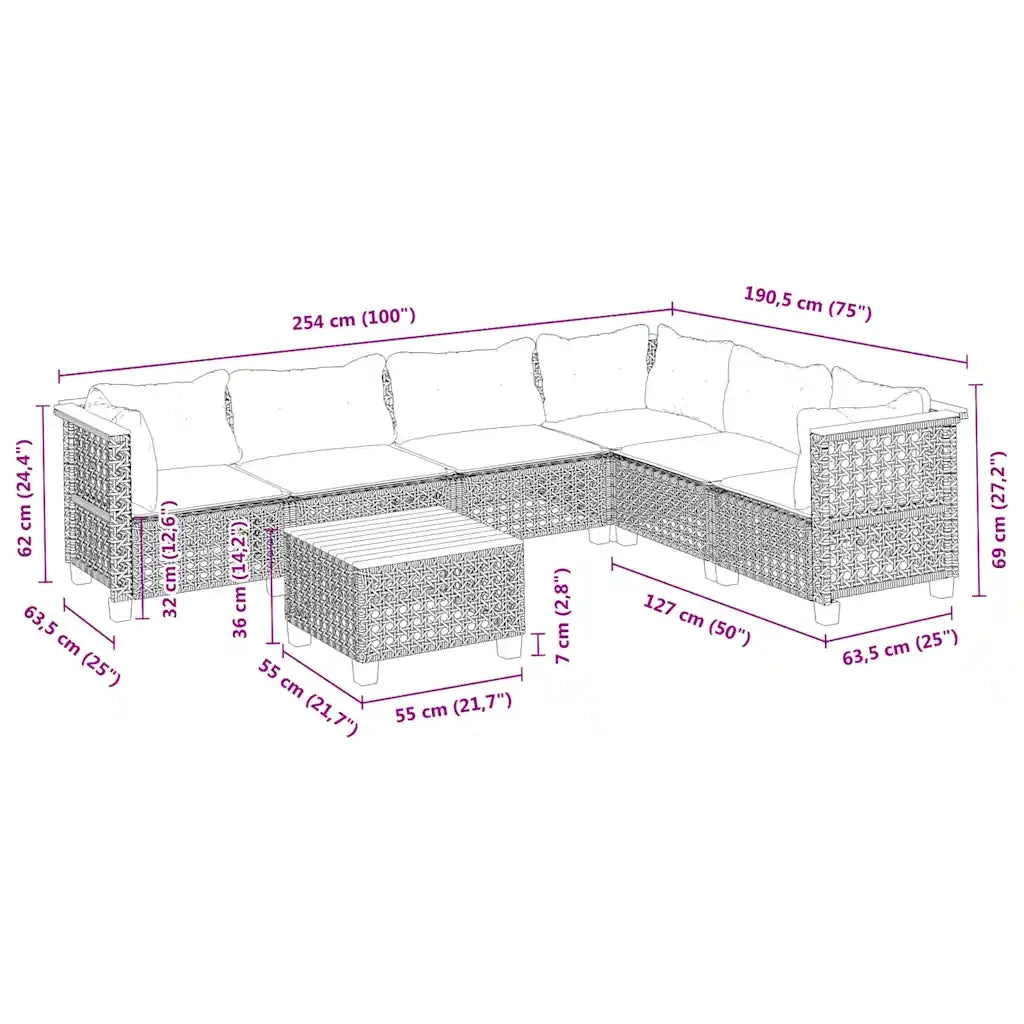 Set Divani da Giardino 7 pz con Cuscini Beige in Polyrattan 3261868