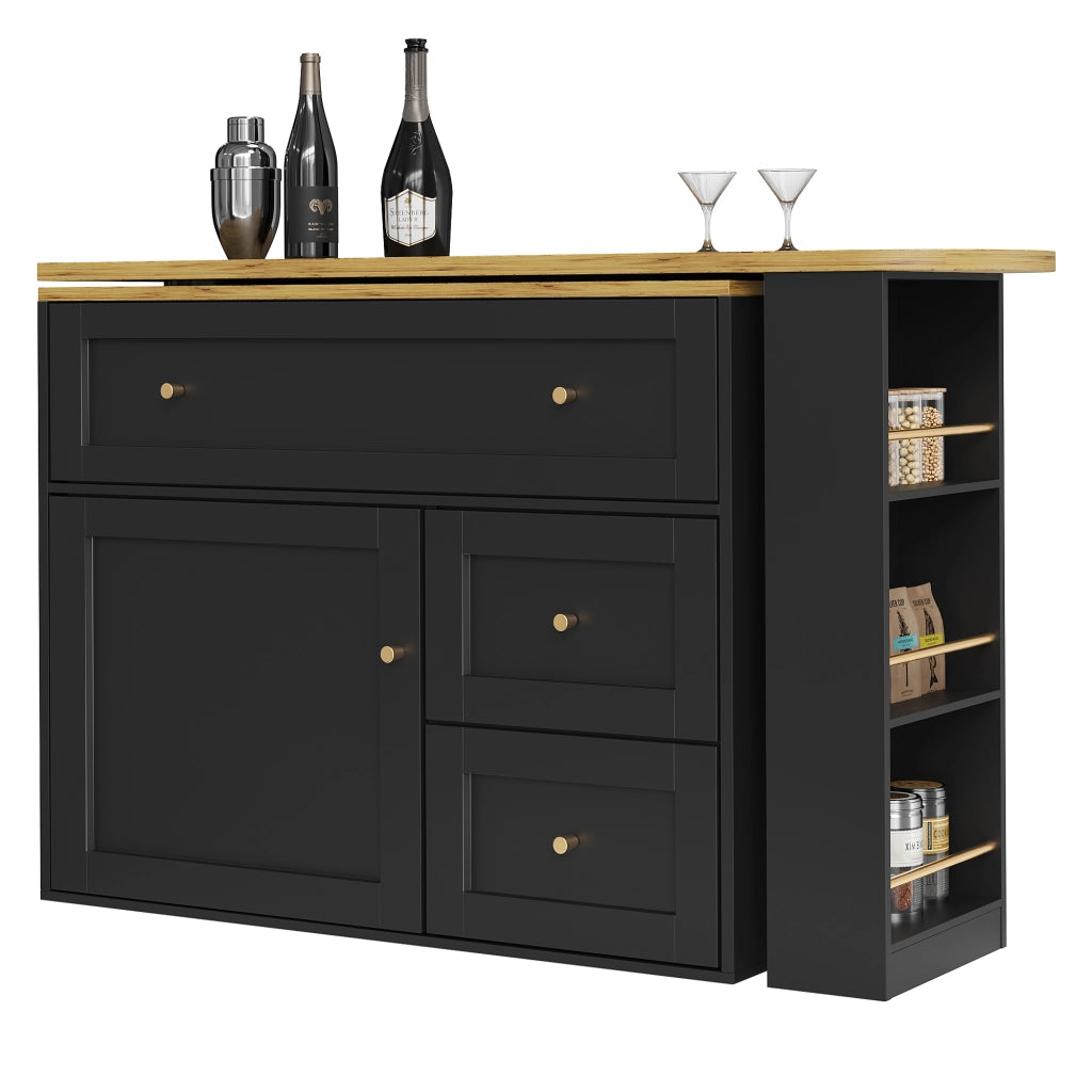 Tavolo da Pranzo Allungabile con Contenitore; 2 Cassetti a Ribalta e Piano Girevole; in MDF e Metallo; 138x39x105 cm; Nero