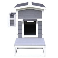 Cuccia per Gatti Rialzata con Balconcino e Tetto Impermeabile da Giardino Legno 115x66.5x74.7cm Grigio
