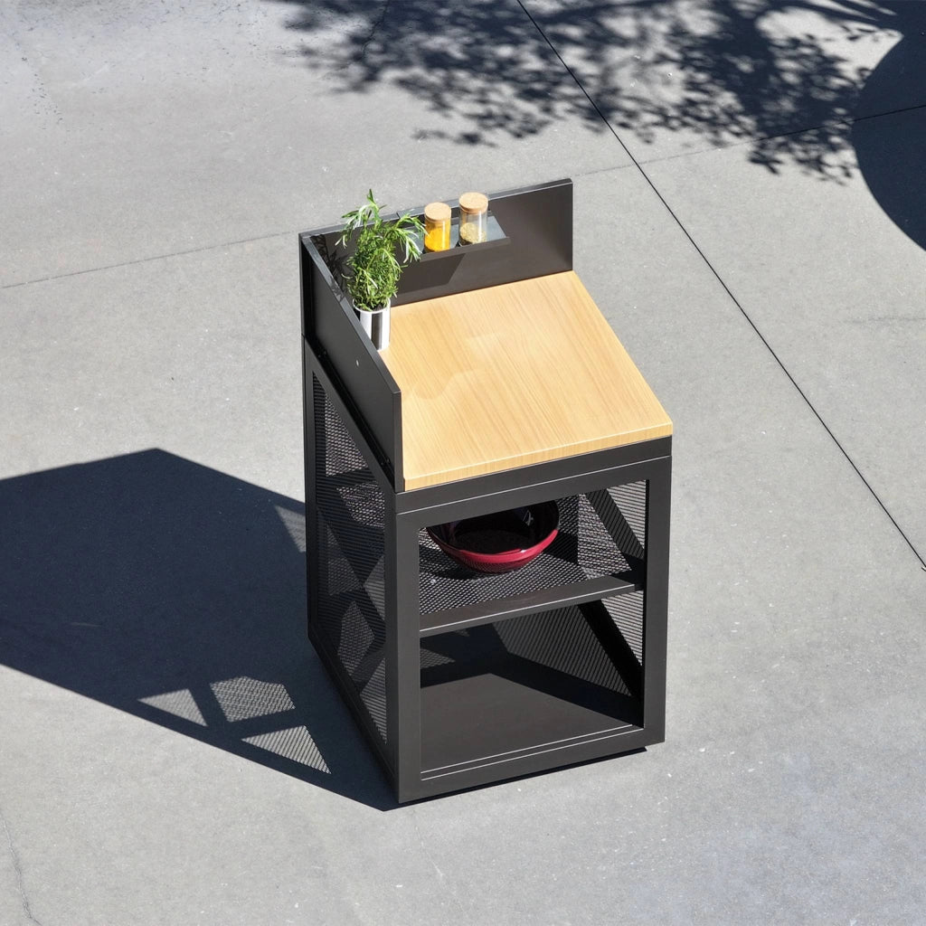 Cucina esterna in acciaio e decorazione in legno 1 ripiano, 60cm, nero