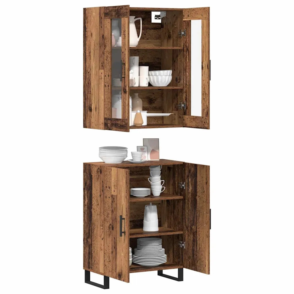 Credenza 2 pcs Legno vecchio Legno multistrato