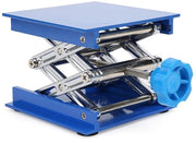 Tavolo Elevatore 100 x 100 mm - Regolabile - Ossidato di Alluminio - Elevatore a Scalone - Capacità di Carico 5KG - Adatto per uso Laboratoristico - Piattaforma Elevatrice