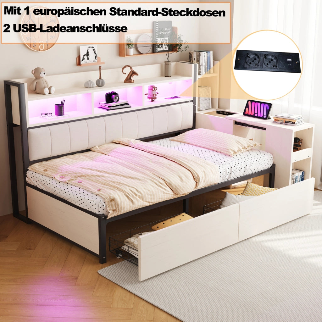 Letto sofà con scrivania estraibile metallo legno 90x200 cm