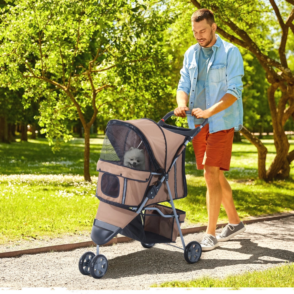 EasyComfort Passeggino per Cani Piccoli Pieghevole, Carrozzina per Cani con Ruote con Freni, Portabicchieri, Cestino Portaoggetti e Imbottitura Rimovibile e Lavabile, per Animali Domestici 10 kg, Caffè
