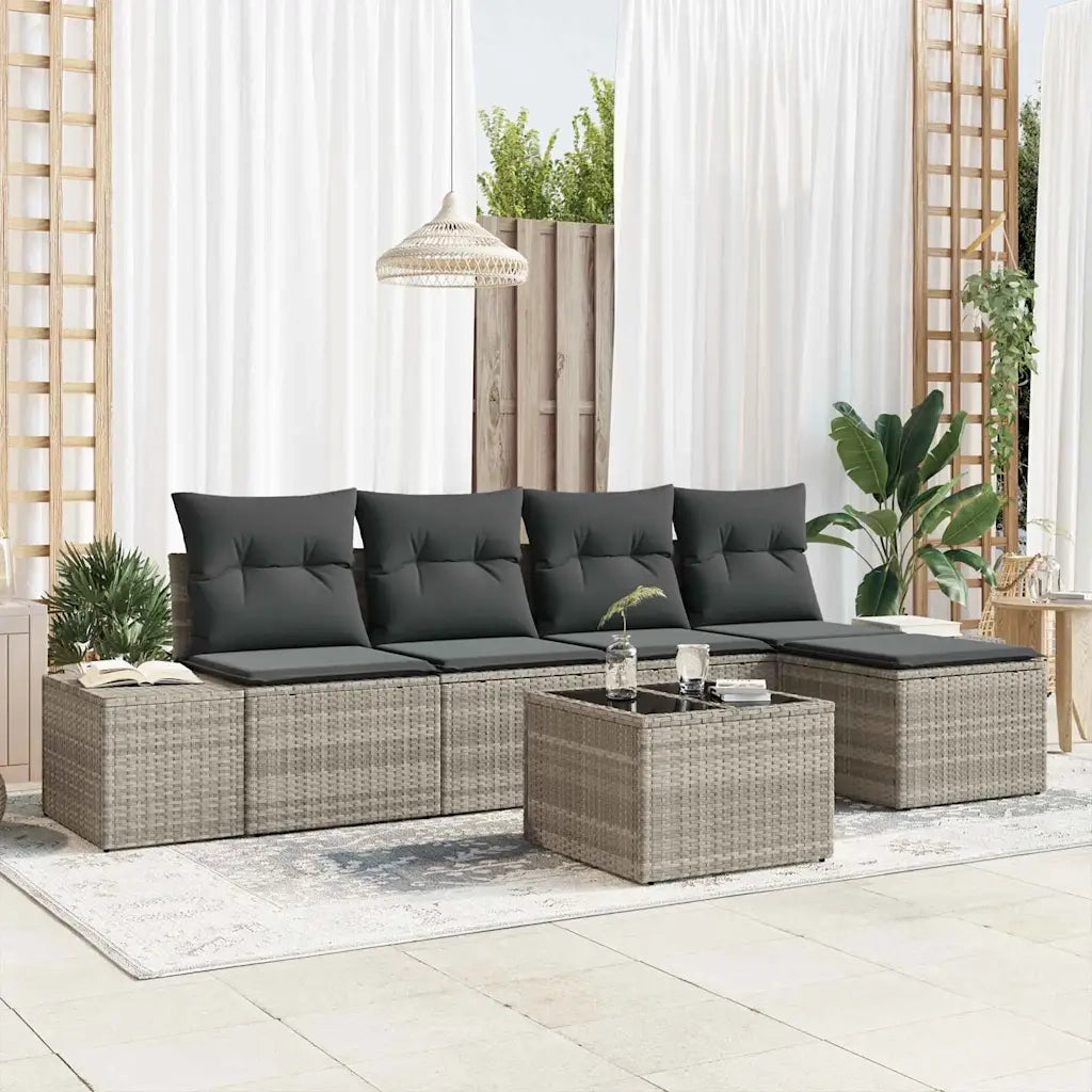 Set Divano da Giardino 6 pcs Grigio chiaro polyrattan