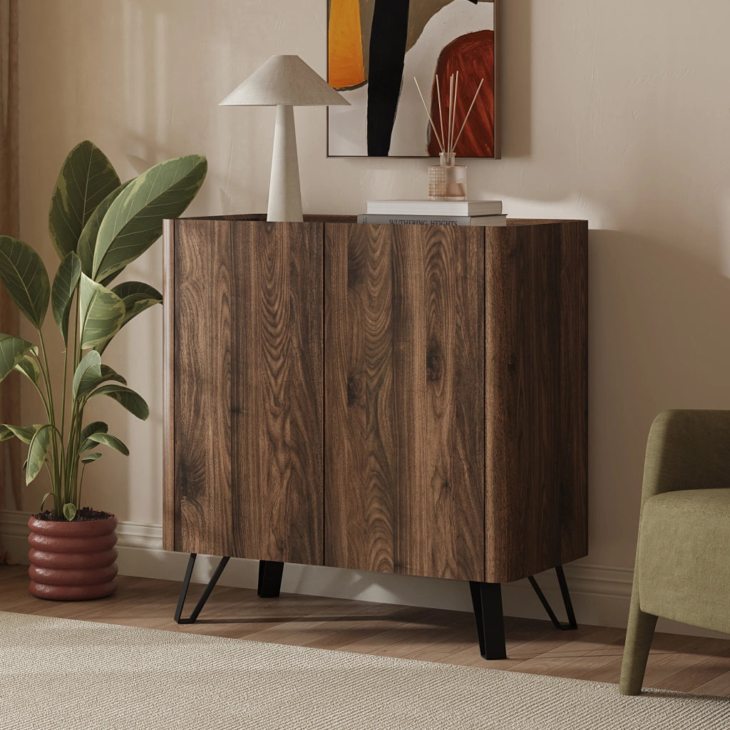 Credenza Trorlon a 2 Ante Mobile Contenitore 83x80x40 cm - Effetto Noce/Travertino [en.casa]