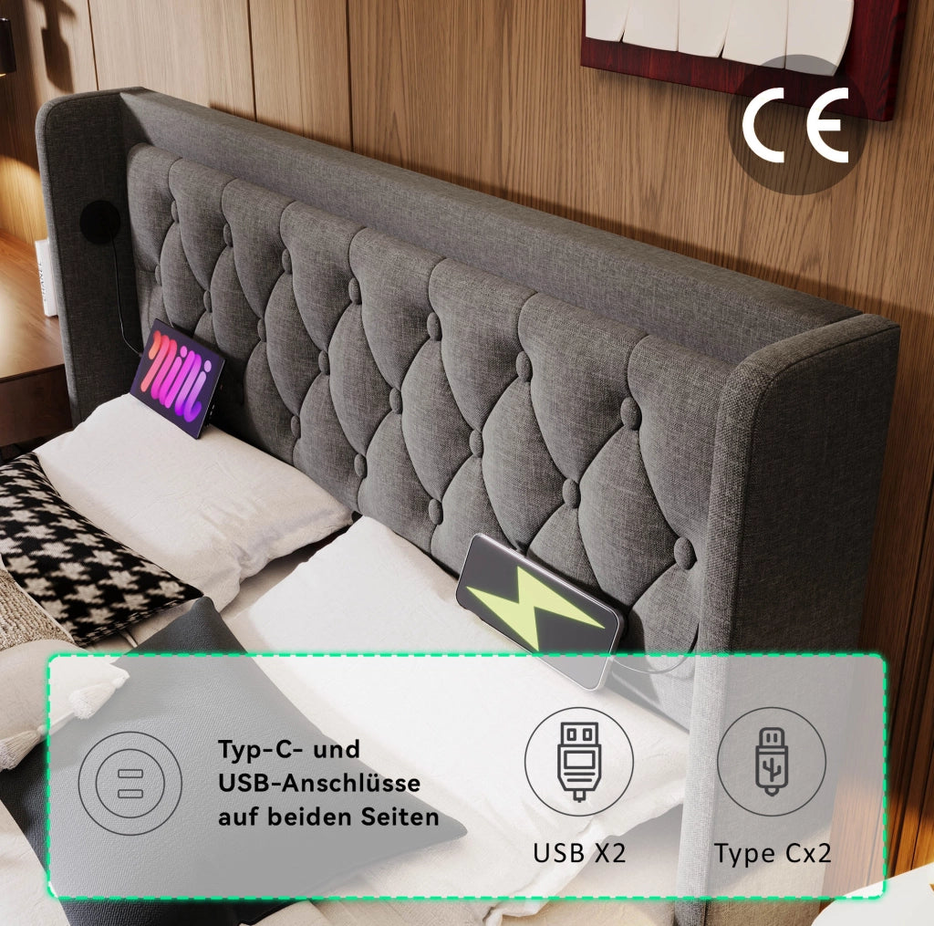 Letto matrimoniale contenitore 140x200 cm grigio con materasso