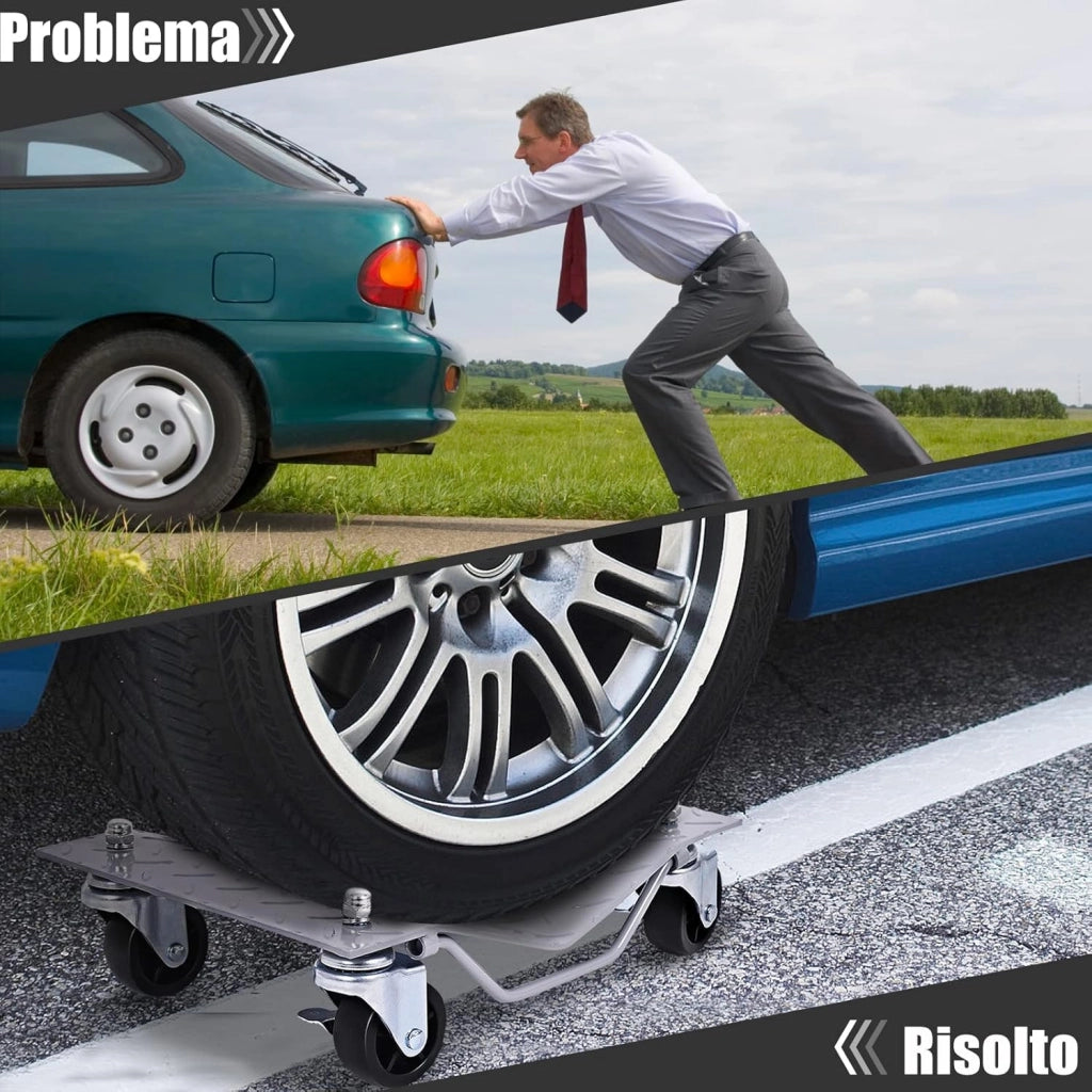 Set di 4 Ruote per Pneumatici, Capacità 2720 kg Totale, Pattini per Pneumatici con Freno, 40,5 x 30 cm Car Dolly, Cuscinetti a Sfera, per Auto, Camion, Trattori, Motocicli Riparazione Spostare