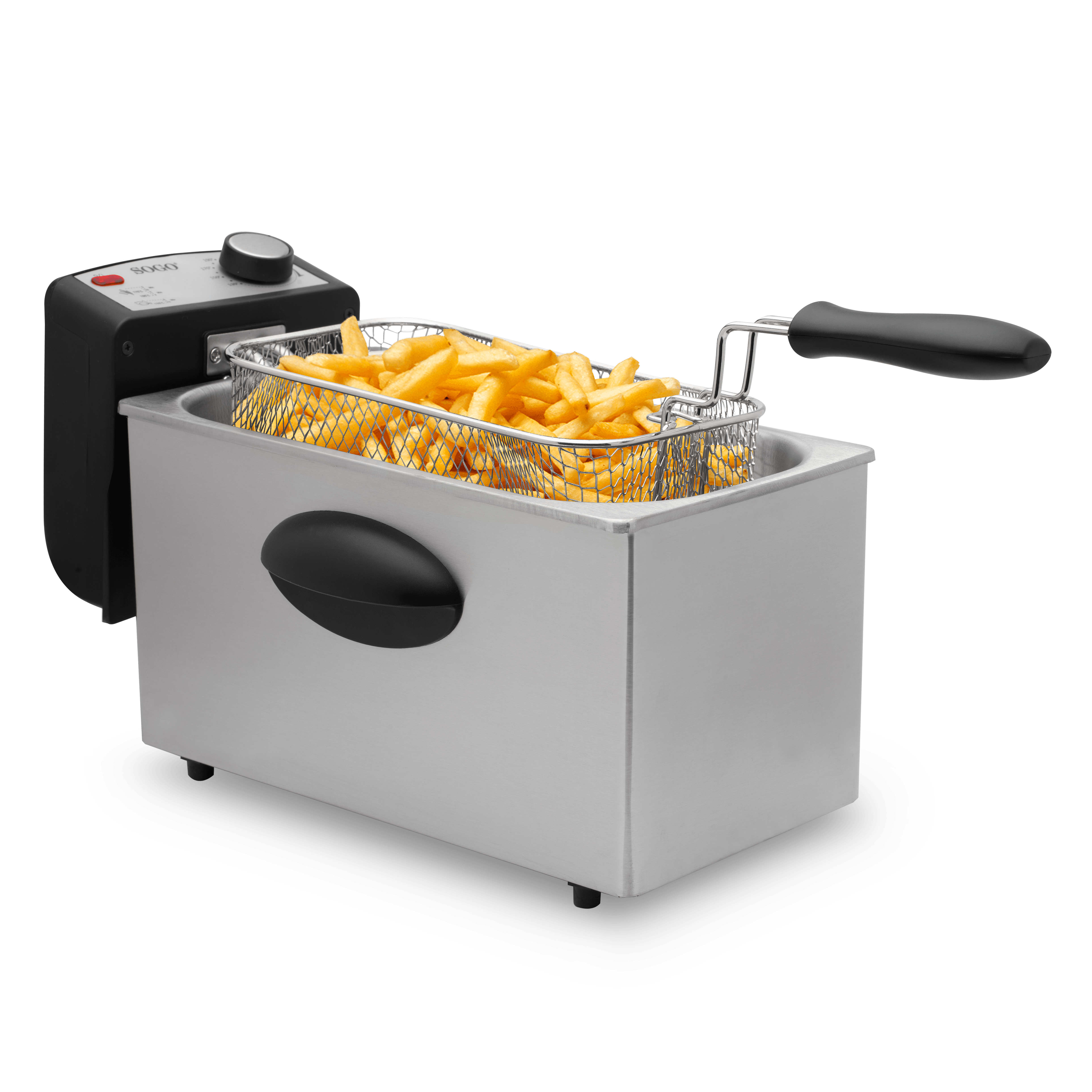 SOGO - Friggitrice Semi-Professionale 3L - 2000W - Acciaio Inox con Termostato e Coperchio con Finestra