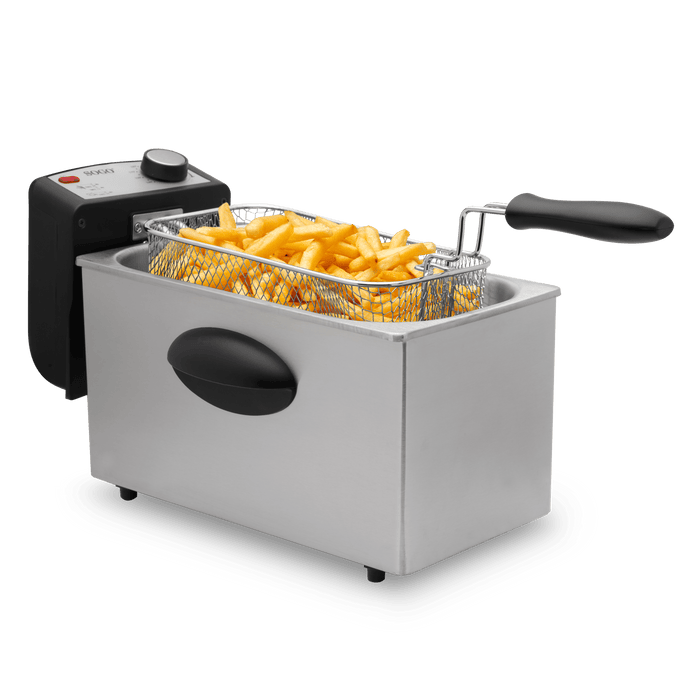 SOGO - Friggitrice Semi-Professionale 3L - 2000W - Acciaio Inox con Termostato e Coperchio con Finestra