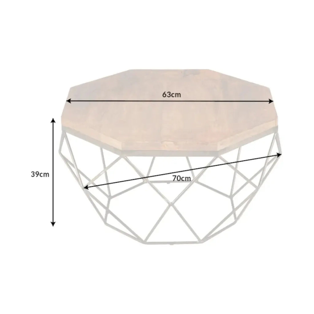 Tavolino basso NEXORA 70 cm in legno massello di mango e ferro nero design geometrico