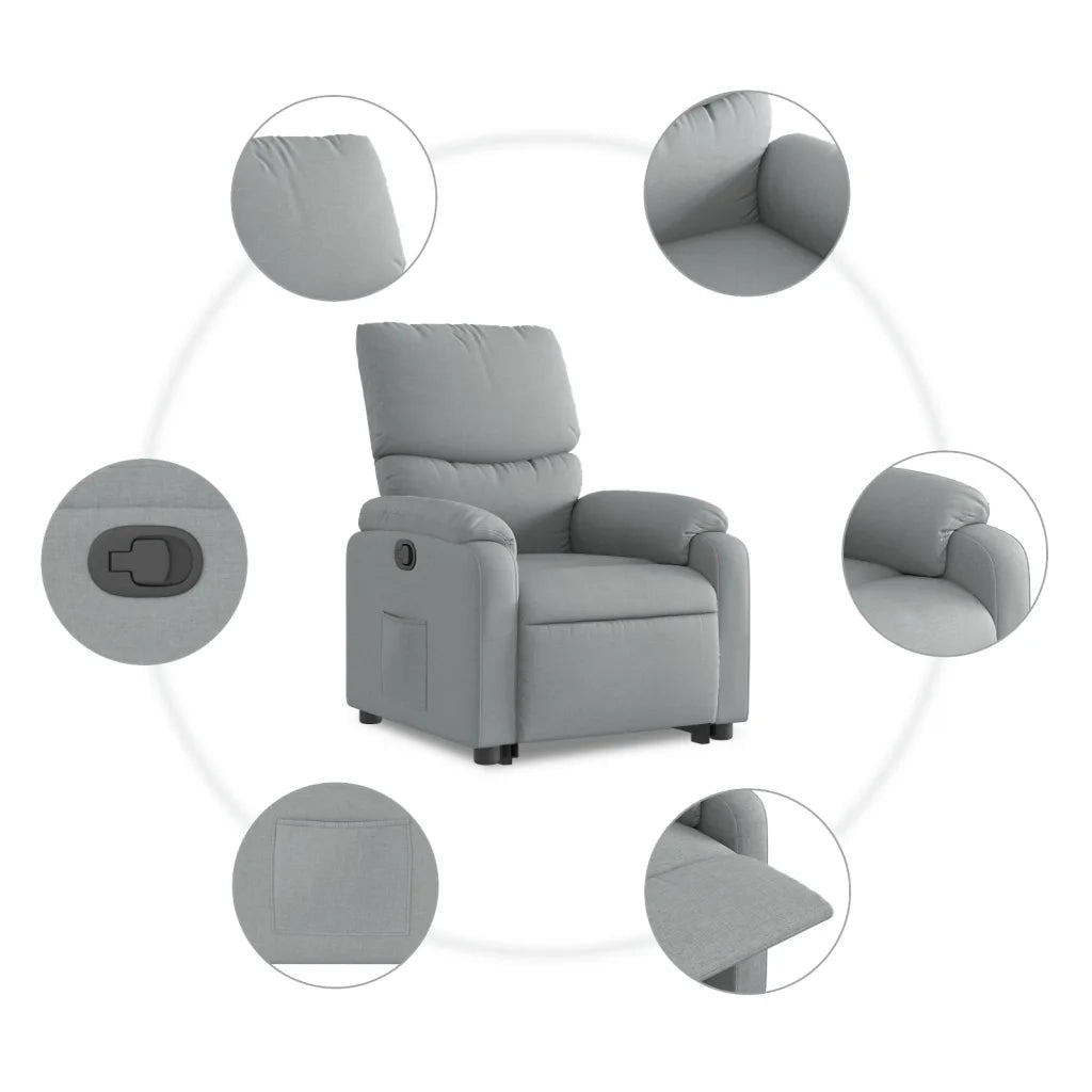 Poltrona Alzapersona Reclinabile Grigio Chiaro in Tessuto 3204824