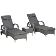 Set Lettini Prendisole con Tavolino da Giardino, Set da Giardino 3 Pezzi, Rattan Sintetico e Metallo, Grigio Scuro