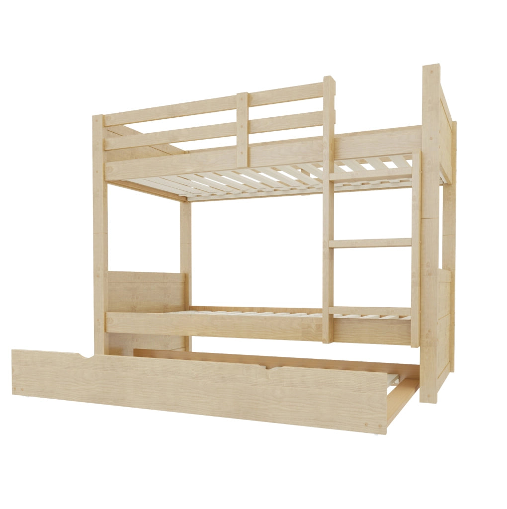 Letto a castello 90x200 cm con letto estraibile e sponde di sicurezza in legno colore naturale