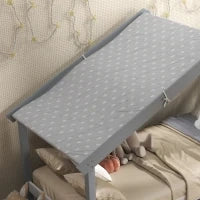 Letto a Casetta in Legno di Pino a 15 Doghe con Tetto Stellato in Tessuto, 213x100x140 cm, Grigio