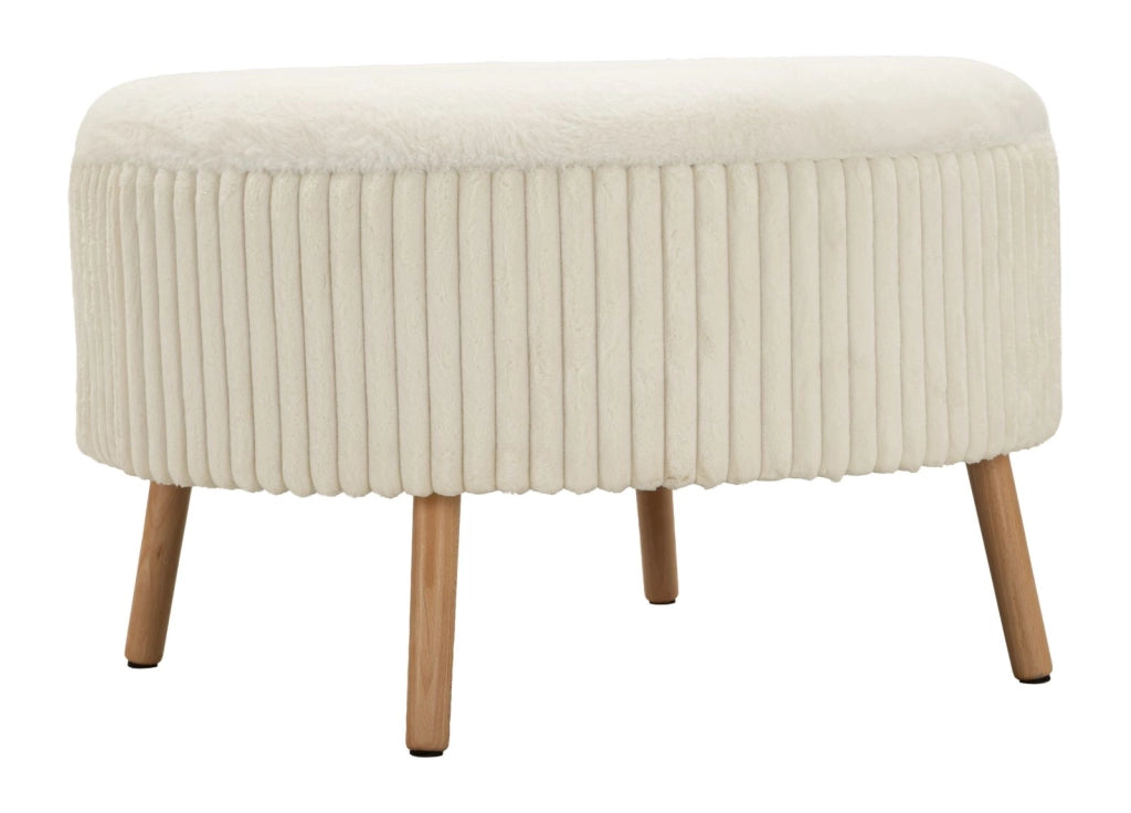 Puff Goteborg Big Bianco Ø 83 cm - Seduta rotonda con lavorazione plissettata, Struttura in MDF, Spugna e Poliestere, Design Scandinavo - 1429190000