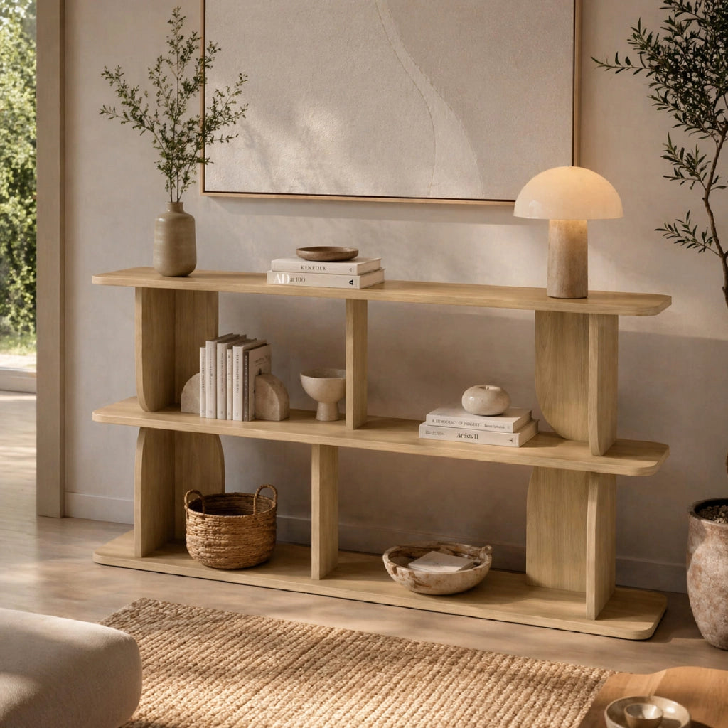 Libreria Moderna Design Minimal Con 4 Vani A Giorno E 3 Ripiani Per Soggiorno Corridoio Studio Ufficio Mobile Stile Contemporaneo In Melaminico 160 X 74 X 34 Cm Rovere Naturale