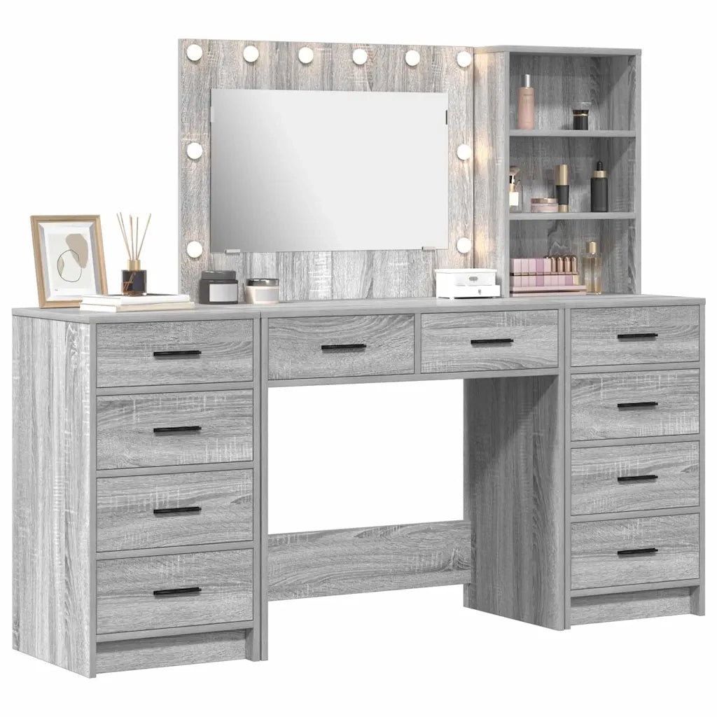 vidaXL Tavolo da Trucco con cassetto 3 pcs Grigio 40 x 41 x 135 cm