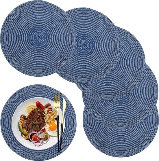 Piatti per tavola, lavabili, lavabili, rotondi, piatti per tavola in cotone, 6 pezzi, 36 cm, per cucina, per tavola da pranzo, decorazione da festa, blu
