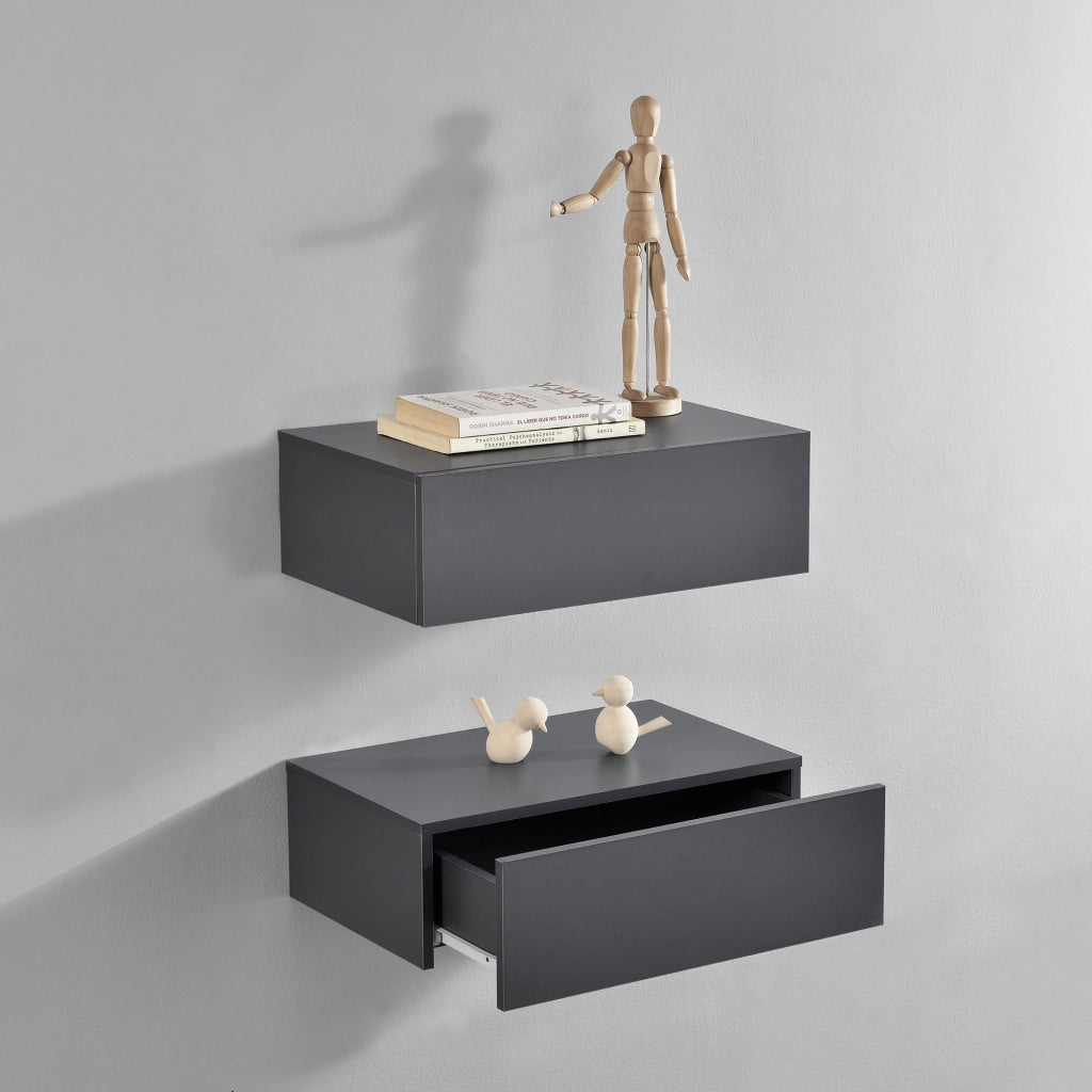 Set di 2 Comodini da Parete con Cassetto 46x30x15 cm Grigio Scuro [en.casa]