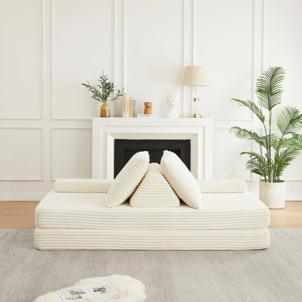 DIVANO MODULARE 211 cm in tessuto corduroy beige con schienali e braccioli regolabili