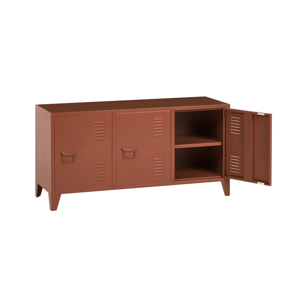 Credenza in acciaio, 3 ante, ripiani regolabili, marrone dorato stile industriale home office