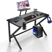Piano di lavoro ergonomico per gaming con scomparto per bicchieri e supporto per cuffie - Gestione cavi - 100 x 55 x 90,5 cm