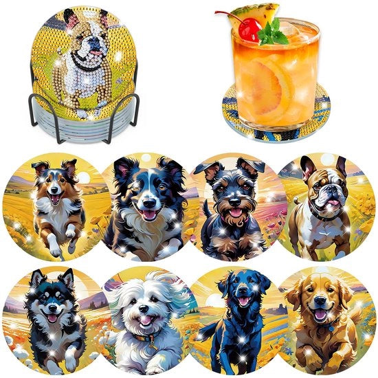 8 pezzi di Diamond Painting sottopiano cane con supporto, Diamond Painting cane, immagini di Diamond Painting per adulti, sottopiani di Diamond Cup con gomma, set di artigianato creativo per adulti e donne
