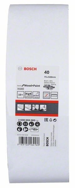 2608606080 - Set di nastri abrasivi da 10 pz. X440 75 x 533 mm, P40, BEST for LEGNO+VERNICE