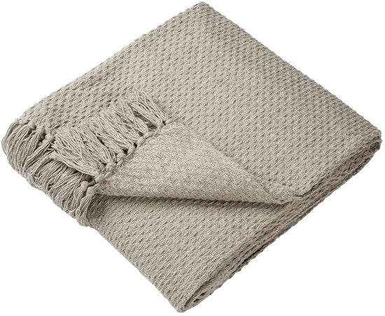 Plaid naturale con palline - Tessuto riciclato duraturo - Dimensioni extra grandi 200 x 200 cm
