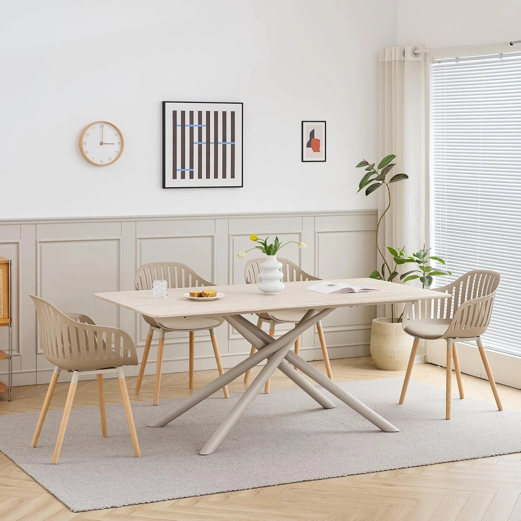 GrandCA HOME Set di 8 Sedie da Pranzo Moderne, Sedie da Cucina con Braccioli e Cuscini di Seduta, Schienale Verticale Cavo e Gambe in Legno per Soggiorno, Balcone, Ufficio - Cachi-mt
