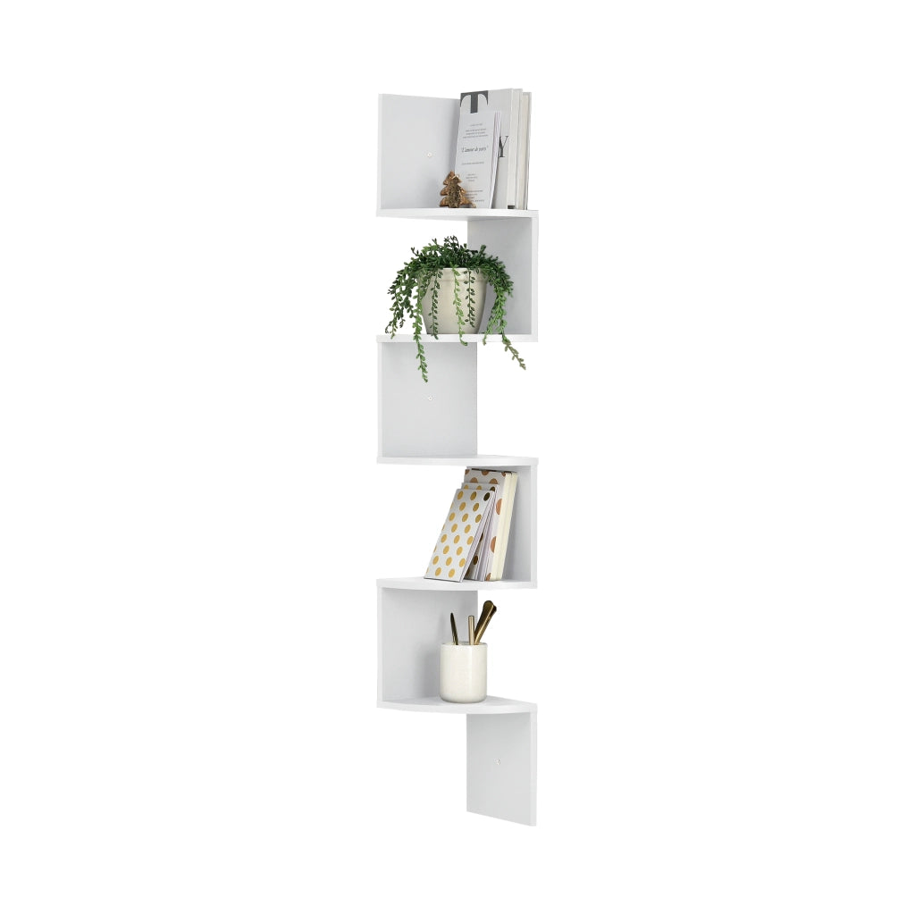 Scaffale Angolare da Parete Lysaker Design Zigzag con 5 Ripiani - Bianco [en.casa]