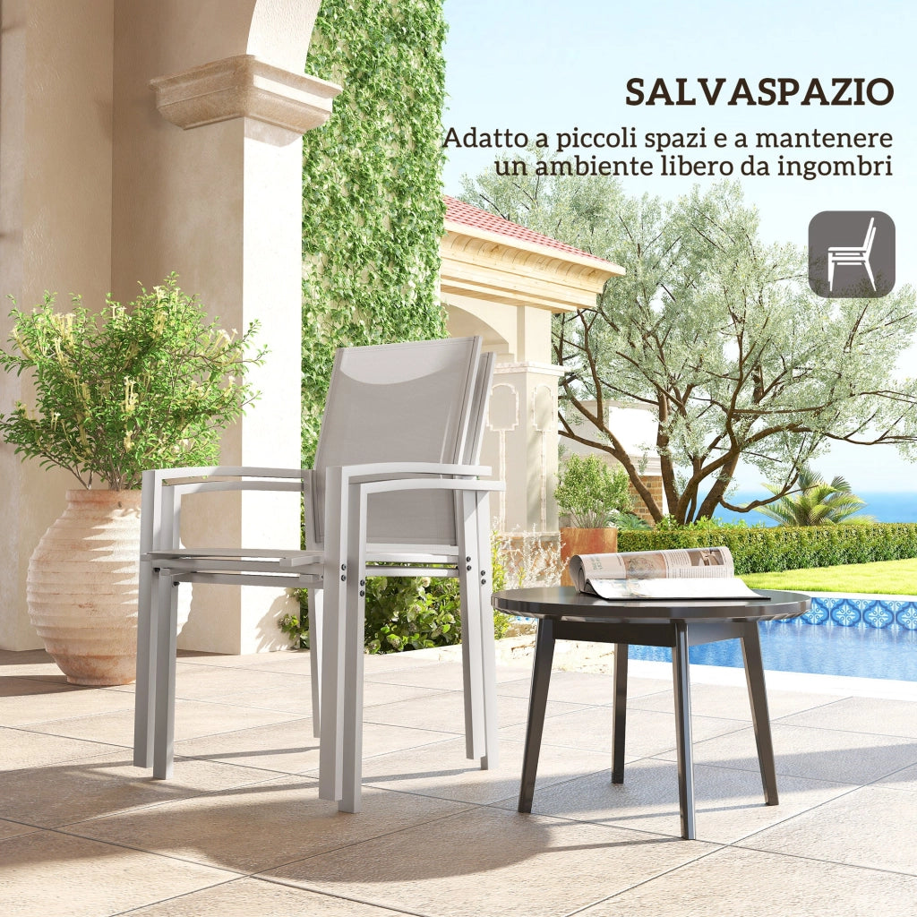 Set 2 Sedie da Giardino Impilabili 56x58x89 cm in Acciaio e Textilene Grigio Chiaro
