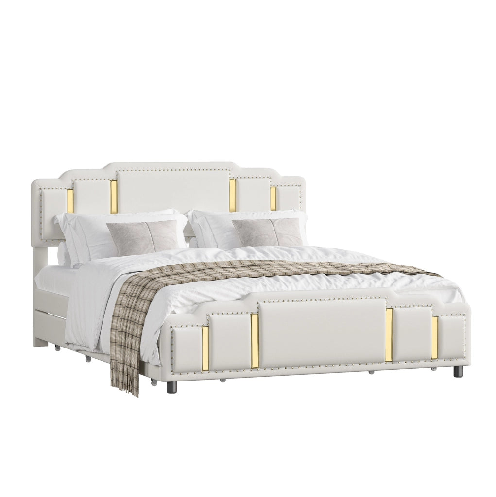 Letto 160x200 cm con cassetti e LED in velluto beige