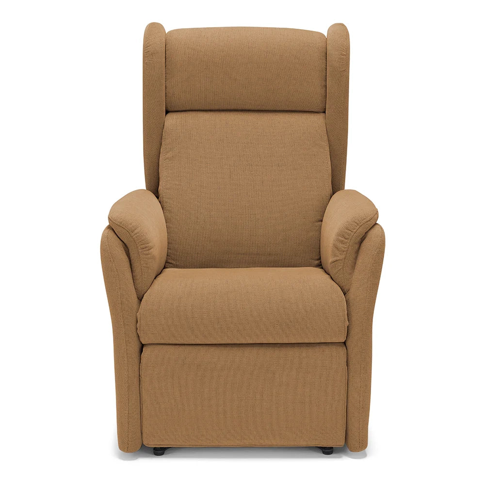 Poltrona relax elettrica FIRENZE MADE IN ITALY per anziani e disabili, 2 motori, 4 ruote, con Kit Batteria, tessuto antimacchia, colore Mango