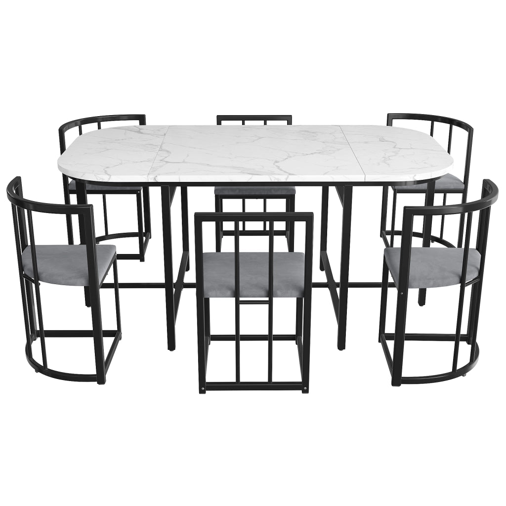 TAVOLO da pranzo con 6 sedie MDF bianco struttura in ferro nero