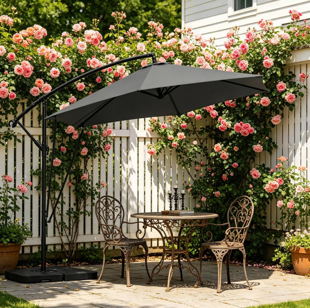 Ombrellone da giardino decentrato 310x310 cm; in metallo e poliestere; grigio scuro
