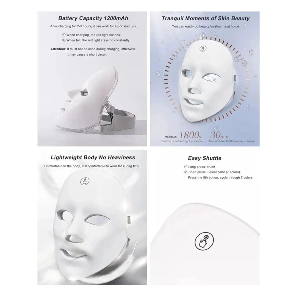 Trade Shop - Maschera Per Fototerapia A Led Con Trattamento Luce A 7 Colori Per Cura Pelle Viso -