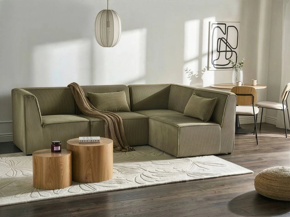 Divano modulare lato sinistro 4 posti in Velluto a coste verde design moderno soggiorno